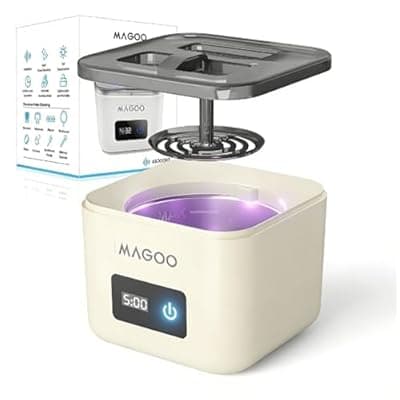 [magoo] Ultrasonic Retainer Cleaner Machine, Denture Cleaner for Aligners Night Guards Braces Mouth Guards Toothbrush Heads，All-in-One Dental & Jewelry Cleaner, 45kHz 200ML, Dual Modes