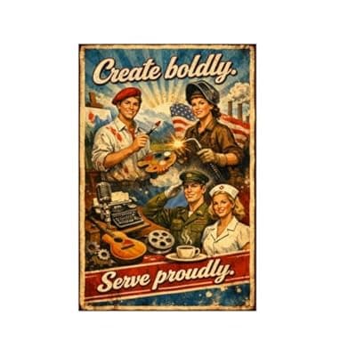 [Carastora] Create Boldly Serve Proudly Vintage Tin Sign Retro Wall Decor Metal Plaque Patriotic Art Workshop Office Garage Studio Home Inspiration Poster 8x12 Inch Pre Drilled Holes