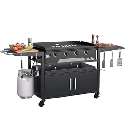 [GDLF] GDLF Grill Table for Blackstone 28" & 36", Portable Griddle Stand with Storage Cabinet, Outdoor Grill Cart with Side Shelves and Wheels, Heavy Duty BBQ Station