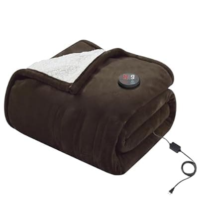 [GOTCOZY] GOTCOZY Heated Blanket Electric Throw 50''X60''- Electric Throw Blanket with One Touch Button 10 Heating Level & 9 Time Settings Heating Blanket, Machine Washable (Brown)