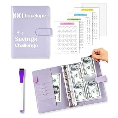 [FLYING EAGLE] FLYING EAGLE 100 Envelopes Money Saving Challenge, Savings Budget Binder with Cash Envelopes Easy and Fun Way to Save $5050 with Envelopes & Challenge Tracker, Money Saving Binder 100 Pocket, Purple