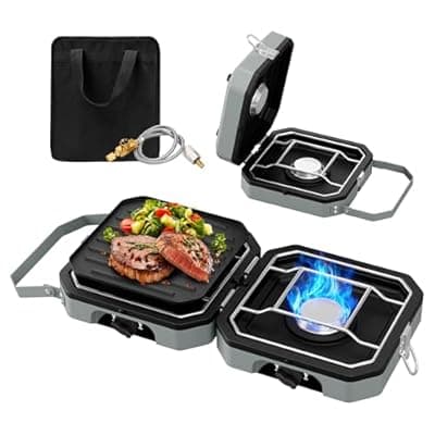 [Snidomn] Camping Stove Portable Propane Camp Stove with Independently Adjustable Heat & 2 Burners, Foldable Gas Stove with Carry Bag for Outdoor Cooking,Tailgating & Backyard Gathering（Gray）