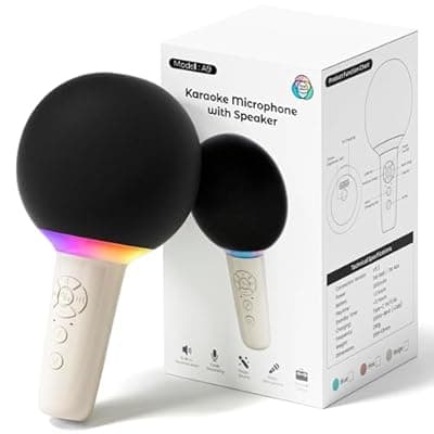 [Hotwill] Wireless Bluetooth Karaoke Microphone for Kids, Portable Handheld Karaoke Mic Speaker Toys with LED Light, Best Christmas Birthday Festival Party Gift for 3 4 5 6 7 8 9+ Year Old Girls Boys (Beige)