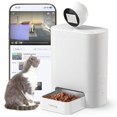[FEELNEEDY] Automatic Cat Feeder with Camera AI-Powered, 2K HD Video with Night Vision & 2-Way Audio, 2.4G/5G Wi-Fi Smart APP Control, Low Food Alert, 5.5L Timed Pet Feeder for Cats/Dogs