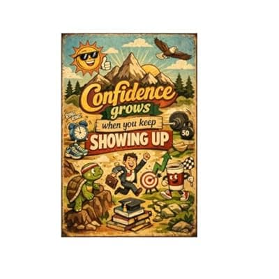 [Carastora] Vintage Tin Sign - Confidence Grows When You Keep Showing Up – Motivational Metal Art Poster for Home, Office, Gym, Workshop – Inspirational Quote for Persistence & Success – 8x12 Inch