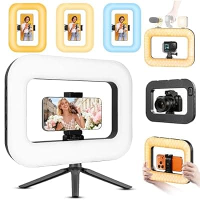 [Nagnahz] Smartphone Ring Selfie Light Kit Handheld LED Mobile Video Stabilizer Fill Lighting Rig Lights Built-in 8000mAh Battery Rechargeable for Phone Camera, YouTube, TIK tok Video Recording, Make up