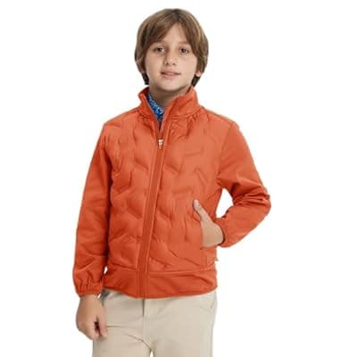 [M MAELREG] M MAELREG Boys Winter Jacket Lightweight Performance Windproof Collar Full Zip Casual Youth Puffer Jacket with Pockets