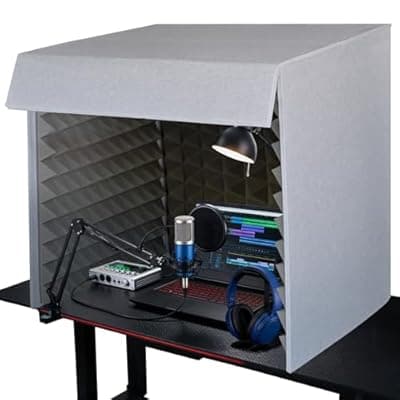 [GOUHOME] Portable Sound Proof Box, 23.6 Inch Large Professional Vocal Booth,Foldable Microphone Isolation Shield with Thickened Dense Acoustic Foam for Podcast, Singing