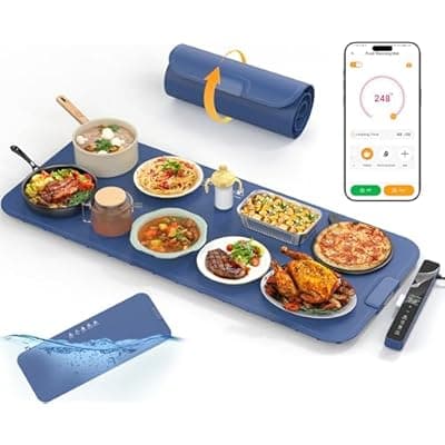 [Carsolt] Food Warming Mat Extra Large 37"x15" with APP Control, Electric Warming Tray Adjustable Temp 99 Hour Timer Dishwasher Safe, Warming Mat for Food, Roll Up Portable Food Warmers for Parties Buffet