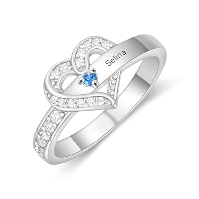 [Zoesky] Zoesky Personalized Heart Ring with 2-5 Birthstones Custom Name Engagement Wedding Promise Birthstone Ring Mothers Day Christmas Birthday Gifts for Mom Grandma Wife
