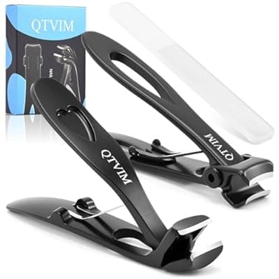 [QTVIM] Toenail Clippers for Thick Nails for Men Seniors|3 Pack Ergonomic Long Handle Angled Head Toe Nail Clippers with Catcher|Premium Steel Wide Opening Fingernail Clipper-Heavy Duty Nail Clipper for women