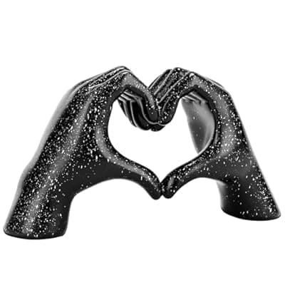 [Boobezeen] Heart Hands Sculpture Gold Resin Home Decor Heart Decorations Modern Love Finger Statue for Living Room, Shelf Table Vanity Entryway DéCor (Black)