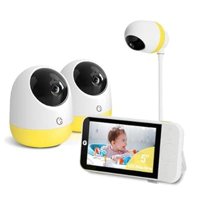 [Ellie Baby Pro] Ellie Pro Baby Monitor with 2 Cameras,5'' IPS 2K UHD Resolution,6000mAh Battery, Remote Pan-Tilt-5X Zoom, 2-Way Talk,No WiFi, Night Vision, Virtual Fence and 1000ft Range