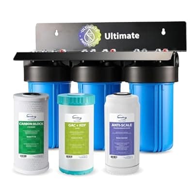 [iSpring] iSpring Ultimate Protection Whole House Water Filter System, Reduces Heavy Metals, Scale, Chlorine, Chloramine, Hydrogen Sulfide, 3-Stage Filtration, 1" Inlet/Outlet, Model: WGB31B-KDS