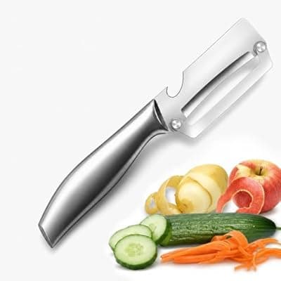 [Tingling] Multifunctional Vegetable Peeler for Kitchen: Stainless Steel Handle Zero Snag Veggie Peelers - Wooden Color Multi Function Potato Kitchen Tool 2026 Upgrade Silver