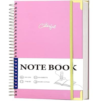 [Yoment] Yoment B5 Spiral Notebook with Folder Pockets - 200 Pages Hardcover College Ruled Journal, Thick 100gsm Paper for Note Taking, Work & Office, Lined Notebook for Women & Men, Pink