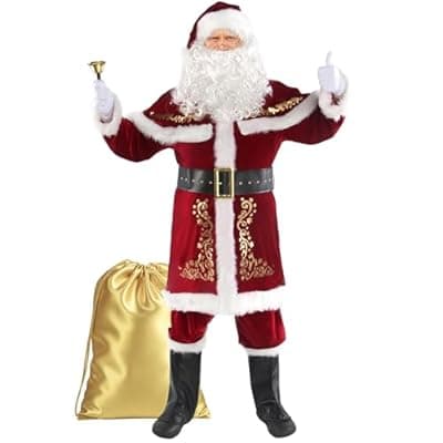 [Togake] Togake Christmas Santa Clause Costume For Men 12pcs Set Deluxe Velvet Adult Santa Suit