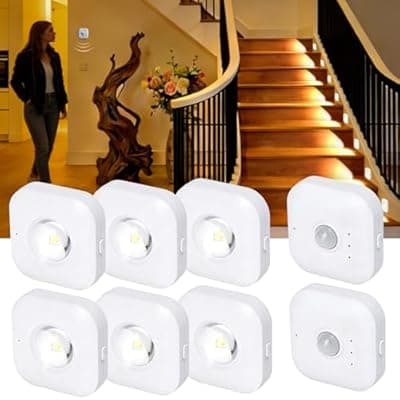 [Futintun] 6 Pack Motion Sensor Stair Lights with 2 Separate Sensors-50FT Wall-Penetrating Remote & All Lights On Together,3CCT&Dimmable Step Lights,Wireless Stick On Lights for Hallway,Basement,Bathroom