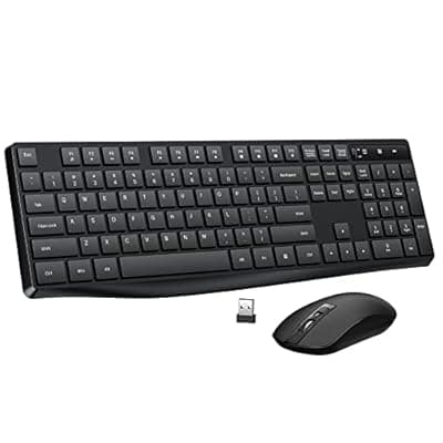 [Lovaky] Wireless Keyboard and Mouse Combo, Lovaky 2.4G Full-Sized Ergonomic Keyboard Mouse, 3 DPI Adjustable Cordless USB Keyboard and Mouse, Quiet Click for Computer/Laptop/Windows/Mac (1 Pack, Black)