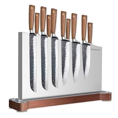 [Nanbone] Nanbone Magnetic Knife Block Without Knives Large Double Side Magnetic Knife Holder Stand with Strong Magnet, Stainless Steel Knife Storage Organizer for Kitchen Counter Knife Rack Three Magnet Strip
