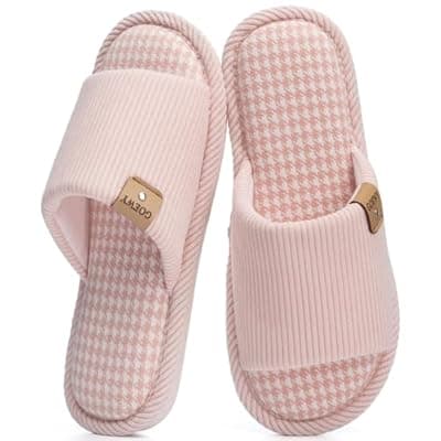 [GOEWY] GOEWY Open Toe Corduroy Slippers for Women with Memory Foam Slip On House Slippers indoor outdoor Anti-Skid Soft Birthday Gifts for Women Her Mom