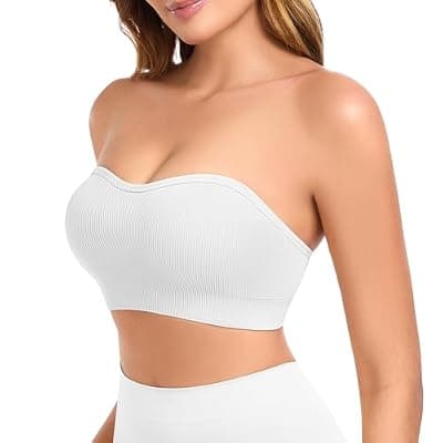 [Finduself] Finduself Strapless Bras for Women Non-Slip Padded Bandeau Bra Wireless Tube Top Bra Including Clear Straps