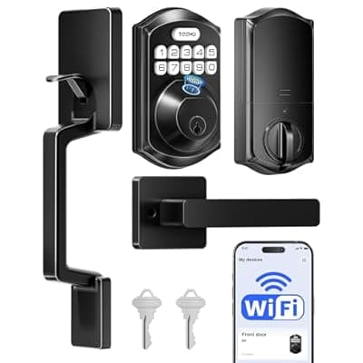 [TEEHO] TEEHO TE012W-H WiFi Keypad Door Lock with Handle Set, Fingerprint Smart Locks, Front Door Keyless Entry, APP Remote & Voice Control, Digital Deadbolt with 2 Keys, Auto-Lock, Easy Install, Matte Black