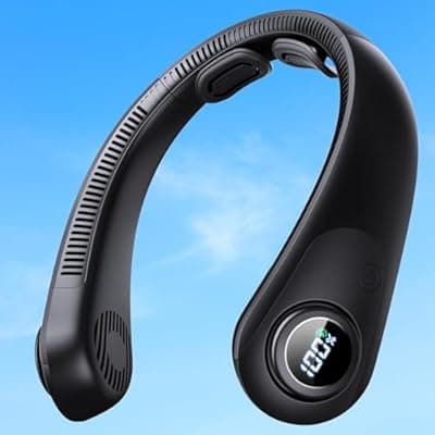 [BEYYON] Portable Neck Fan With LED Display, Hands-free 5 Speeds Cooling, Neck Support, Lightweight, Battery Operated, Personal Bladeless Fan Rechargeable, Gift for Women Men, Hot Flashes, Travel, Camping