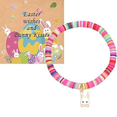 [Sistble] Sistble Easter Gifts for Teens, Easter Basket Stuffers Bunny Bracelet Colorful Beaded Bracelets for Women Bunny Eggs Fillers Bulk Essentials Gift Jewelry