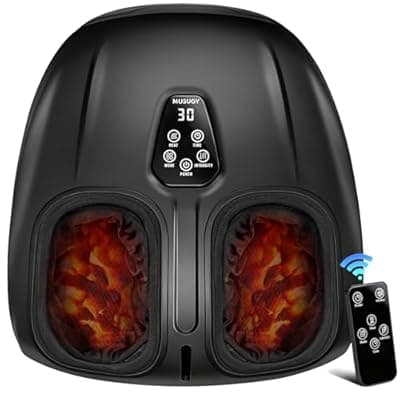 [Musugy] Musugy Foot Massager, Shiatsu Foot Massager Machine with Heat & Vibration & Compression for Plantar Fasciitis, Neuropathy - 5 Intensity, 4 Modes, 2 Heat, US Size 11, Gifts for Mother women, Mom, Black