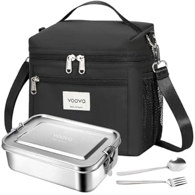 [Voova] Voova Stainless Steel Lunch Box with Lunch Bag for Women Men Adult, (42oz/1200ml) Leakproof Metal Bento Box with Free Sealing, Insulated Lunch box for Work, Black