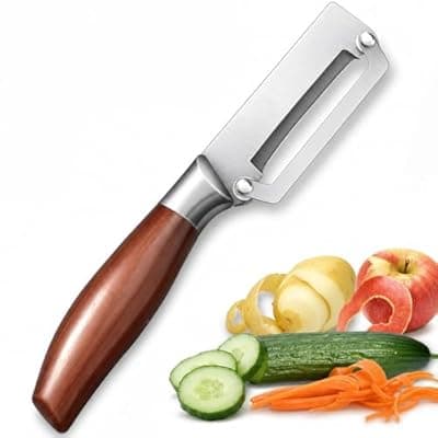 [Tingling] Multifunctional Vegetable Peeler for Kitchen: Stainless Steel Handle Zero Snag Veggie Peelers - Wooden Color Multi Function Potato Kitchen Tool 2026 Upgrade Brown