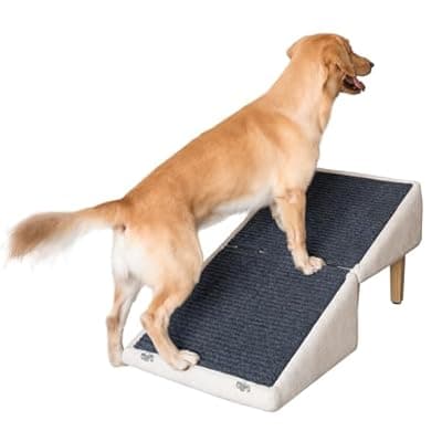 3-in-1 Dog Ramp with Storage – Pet Stairs for Dogs & Cats, Easy on Joints for Senior & Injured Pets, Hidden Storage Footstool, Anti-Slip, Supports 220 lbs, 18" High for Beds & Sofas