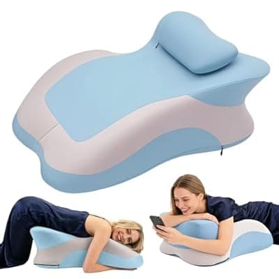 [Eppyyo] Eppyyo Memory Foam Ergonomic Wedge Pillow, Squat Pillow, Prone Pillow for Sleeping, Reading Pillow for Bed, Ideal for Massage, with Removable Cover, Back Support, Multi-Functional Memory Foam (Blue)