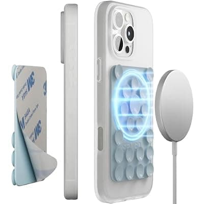 [SEMBO] SEMBO Silicone Suction Phone Case Mount, Adhesive Sticky Phone Grip with Built-in Magnet for MagSafe Accessories - Hands-Free Mirror Shower Phone Holder for Selfies & Videos(Blue)