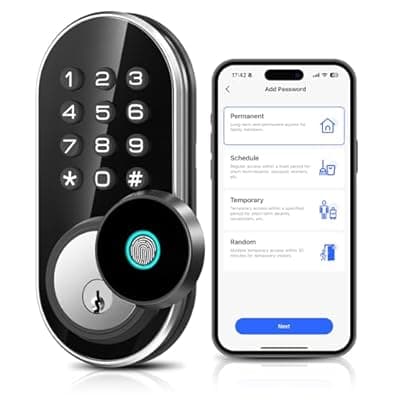 [TEEHO] TEEHO TE342 Fingerprint Smart Keyless Entry Door Lock with Keypad, Bluetooth App Remote Control - Electronic Deadbolt for Front Door - Auto Lock - Silver