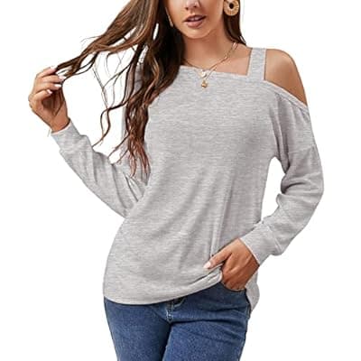 [JINKESI] JINKESI Women's Long Sleeve Tunic Tops Casual Cold Shoulder Blouse Shirts