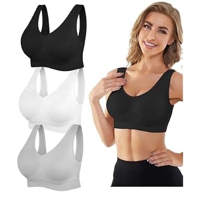 [YADIFEN] YADIFEN Womens Sports Bras, 3/4/6 Pack Wireless Comfortable Seamless Sleep Yoga Sports Bras for Women with Removable Pads