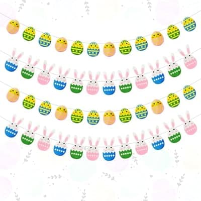 [Oeyliz] Oeyliz Easter Banner Easter Decorations Garland 4PCS Colorful Felt Rabbit Bunny Egg DIY Decorations Hanging Banner Wall Decorations Home Indoor Outdoor Party Hanging Decor Supplies
