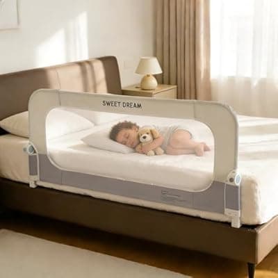 [Lavilefora] Bed Rail for Toddlers, 47in Folding Toddler Bed Rail Guard with Reinforced Anchor System & Sturdy Metal Frame, Portable Bed Railing for Baby Fits Crib,Twin, Queen & King Bed, Breathable Mesh