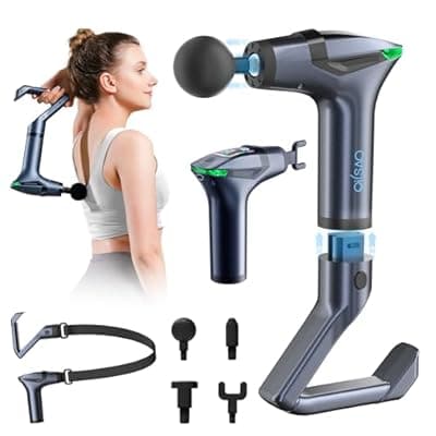 [OILSAO] Detachable 3-in-1 Massage Gun with Extension Handle & Massage Strap, Back Pain Relief Percussion Muscle Massager for Neck Shoulder, 12 Speeds &12mm Amplitude for Hard-to-Reach Areas, Quiet & Portable