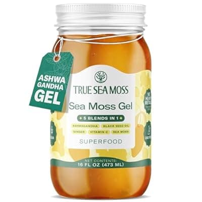 [TrueSeaMoss] TrueSeaMoss Sea Moss Gel – Made in USA – 5-in-1 Formula – Wildcrafted Seamoss, Ashwagandha & Jarred Vegetables – Ashwagandha, Pack of 1 (Labels may Vary)