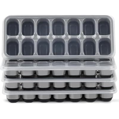 [Jrisbo] Ice Cube Tray 4 Pack, Easy-Release & Flexible 56 pcs Silicone Ice Cube Trays with Spill-Resistant Removable Lid, Stackable Ice Trays with Covers for Freezer, Cocktail