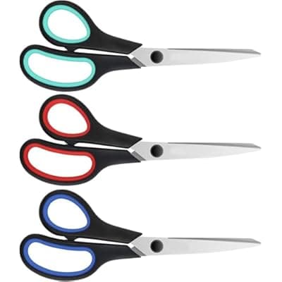 [LSLCQW] LSLCQW 3-Pack 8" Heavy Duty Scissors with Ultra Sharp Blades and Comfort Grip Handles - For Office, Home, School, Sewing, and Crafts (Red, Green, Blue)