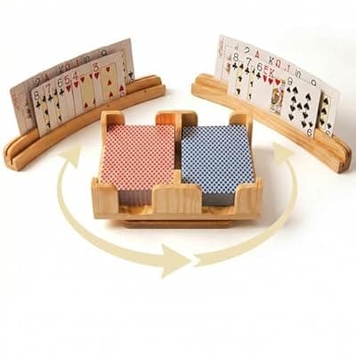 Tasdurian Wooden Playing Card Holder Set with 360° Rotating Tray, Curved Card Holders for Seniors, Holds 2 Decks for Canasta, Bridge, Rummy, Strategy, Family Game Night Game Organizing, Valentine Gift