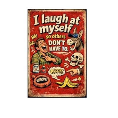 [Carastora] I Laugh At Myself So Others Don’t Have To Tin Sign Vintage Humor Quote Metal Wall Decor Retro Comic Style Funny Plaque Rustic Red Background Art For Home Office Garage Bar 8x12 Inch