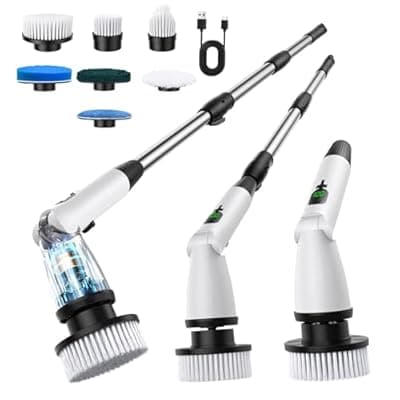 [MAILLUCK] 11 in 1 Electric Spin Scrubber Cordless Cleaning Brush 3 Adjustable Angles 2 Adjustable Speeds LED Display Shower Cleaner Brush Supplies Extension Long Handle for Bathroom Floor Tile Toilet Waterproof