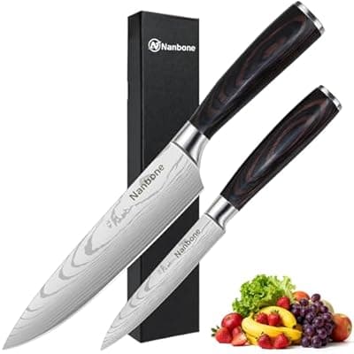 [Nanbone] Nanbone Kitchen Knife Set 2 Piece High Carbon Stainless Steel Professional Chef Knife Set with Ultra Sharp Blade & Wooden Handle, Kitchen Knife Set 2 Pcs-Chef's Knife 8 Inch & Utility Knife 5 Inch