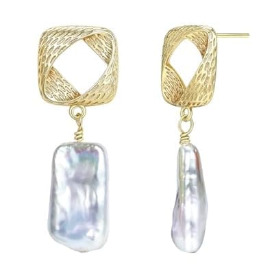 [Zoesky] Baroque Pearl Earrings for Women 925 Sterling Silver Post 14K Gold Plated Heart Teardrop Design Dangle Freshwater Cultured Baroque Pearl Earring Hypoallergenic Wedding Birthday Gift for Mom Girlfriend