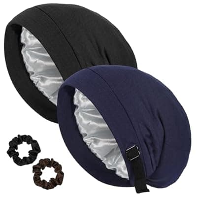 [Yafacuha] Silk Bonnet for Women Sleeping, Satin Lined Sleep Cap with Adjustable Band for Curly & Natural Hair, Silk Hair Wrap for Black Women